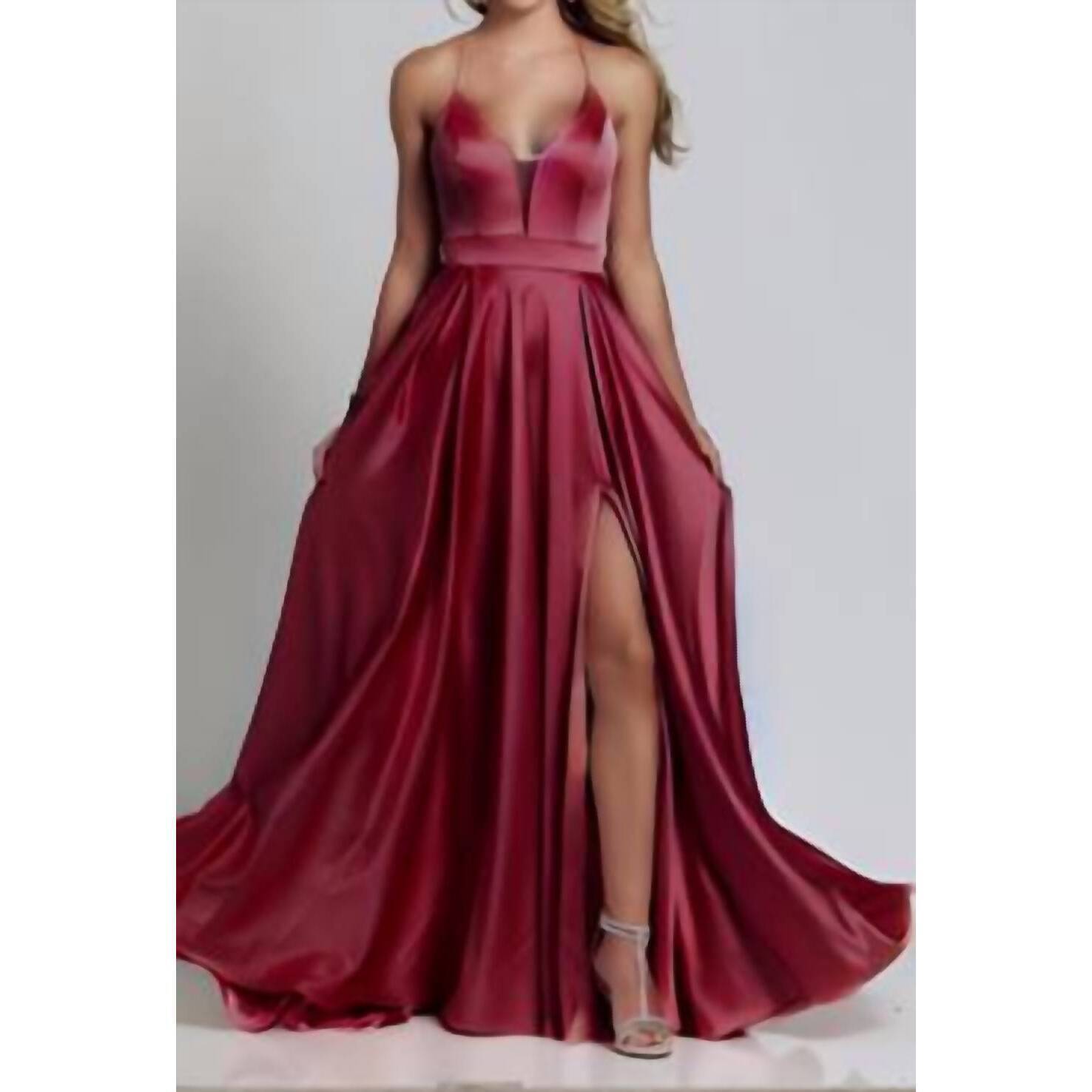 New Dave & Johnny Red Strappy A-Line Gown In Red